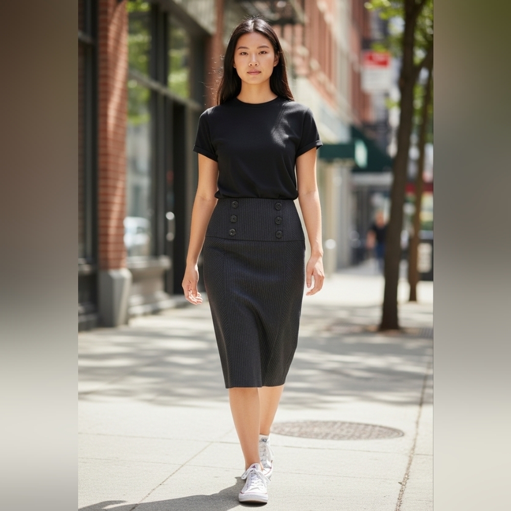 Stoosh women's juniors Classy pencil skirt black w/ white pin stripes size 9 EUC